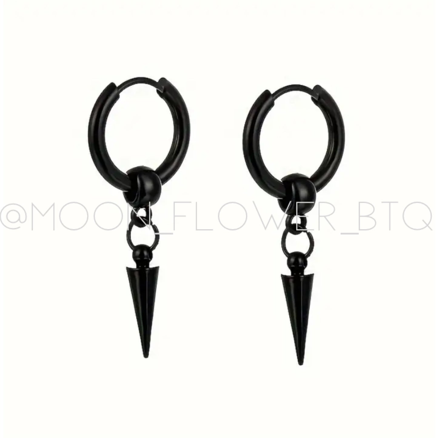 Black Spike Dangly Huggie Hoop Earrings