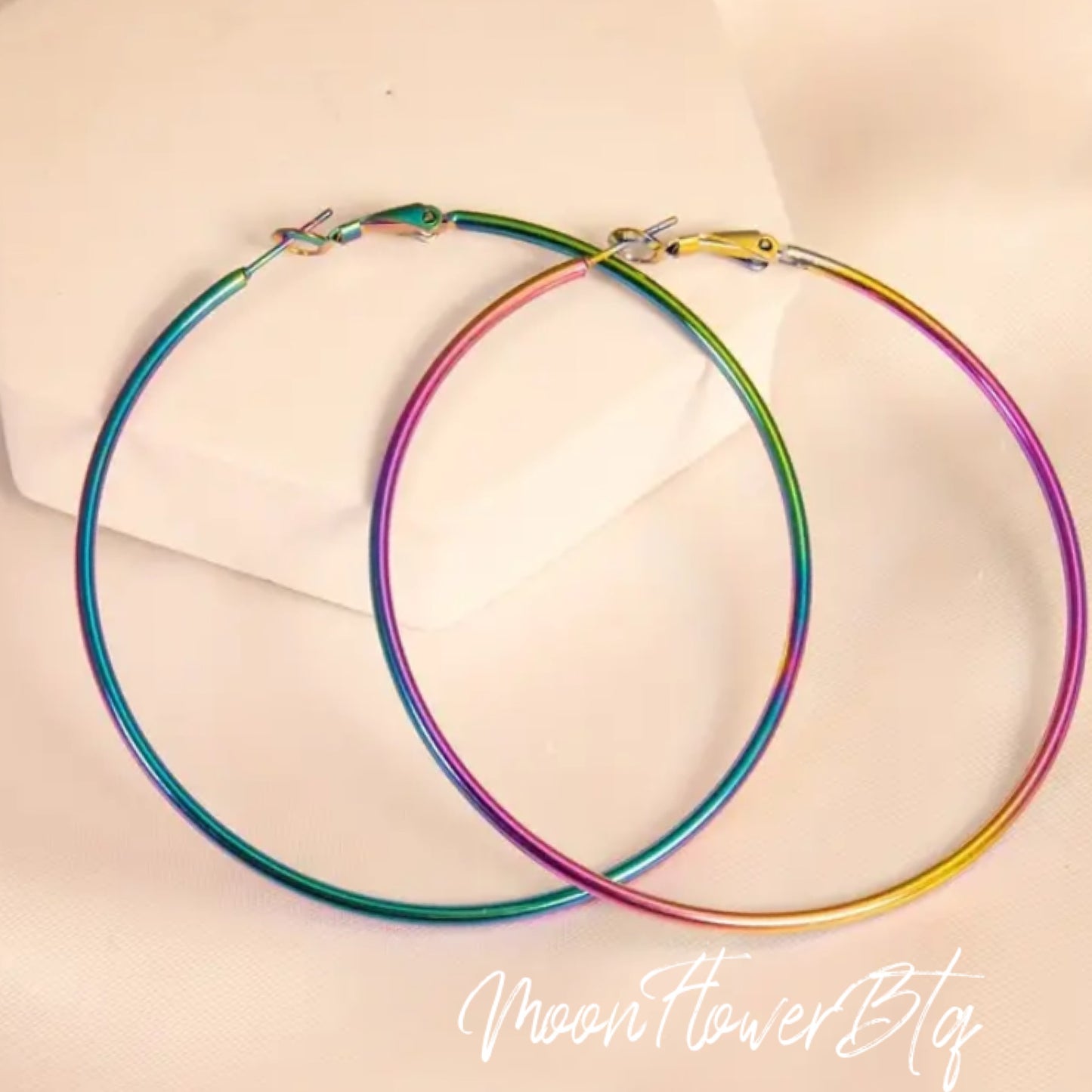 Large Rainbow Hoop Earrings