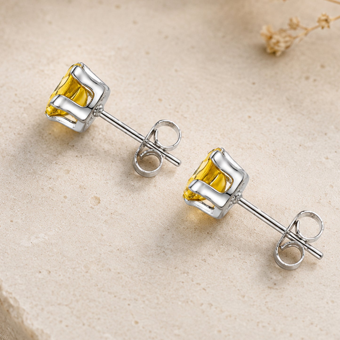 Yellow CZ Stainless Steel Stud Earrings