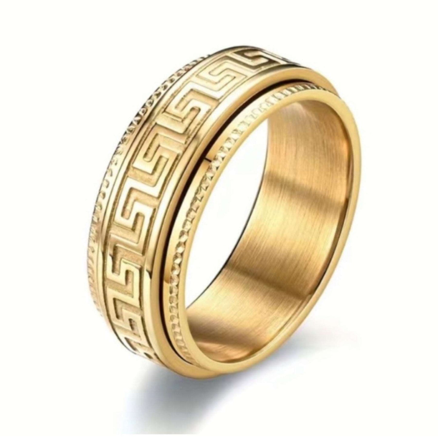 Gold Greek Key Stainless Steel Anxiety Fidget Spinner Ring