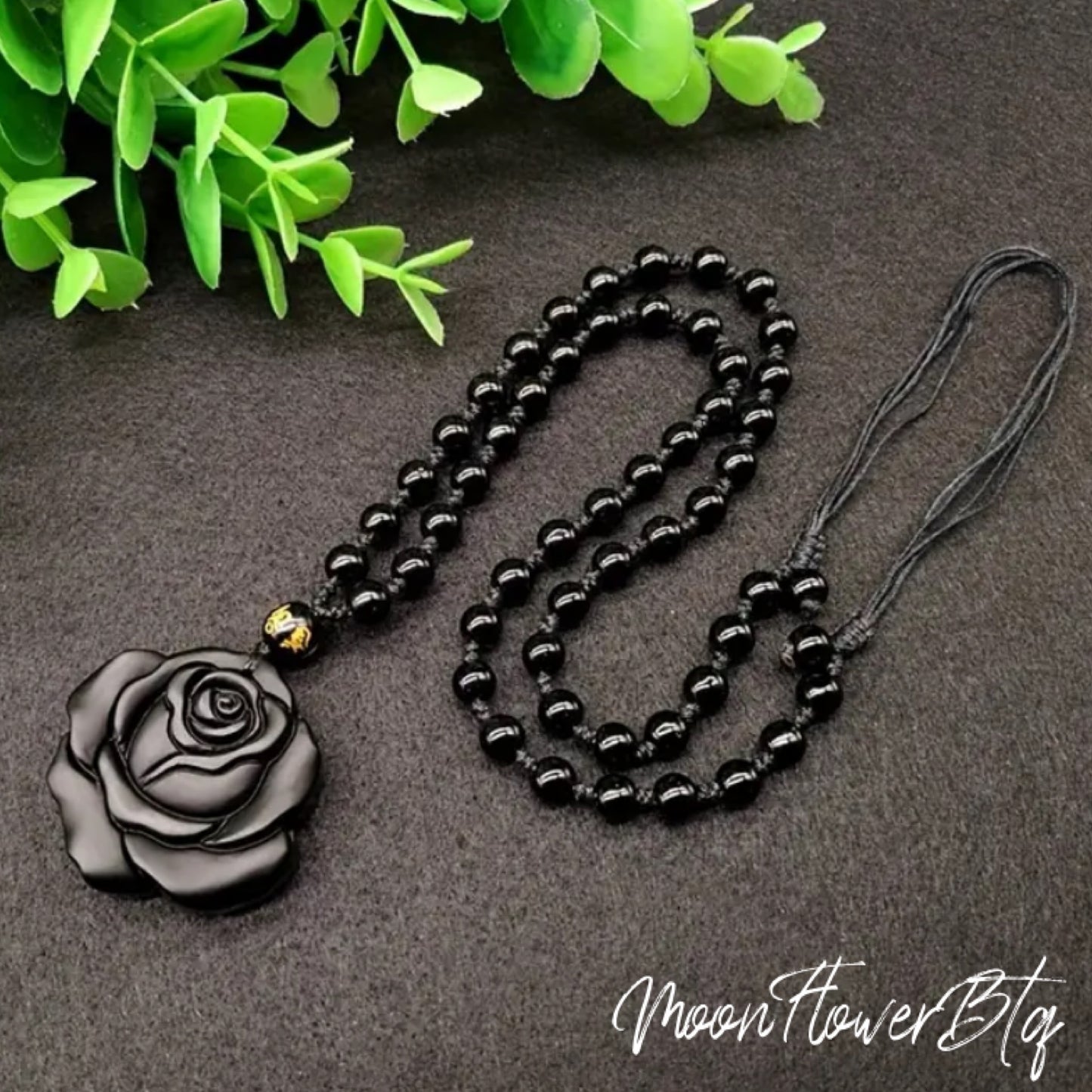 Black Obsidian Rose Pendant Necklace