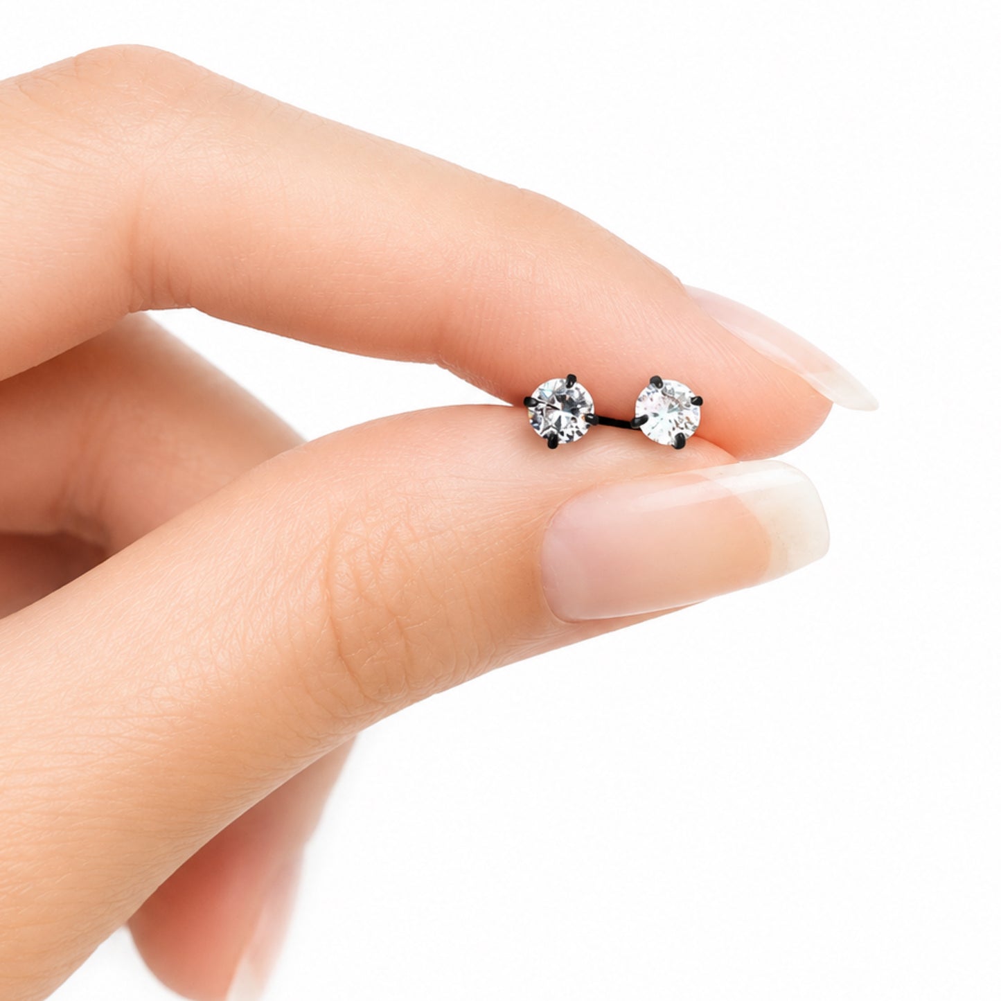 Black Stainless Steel CZ Flat Back Stud Earrings