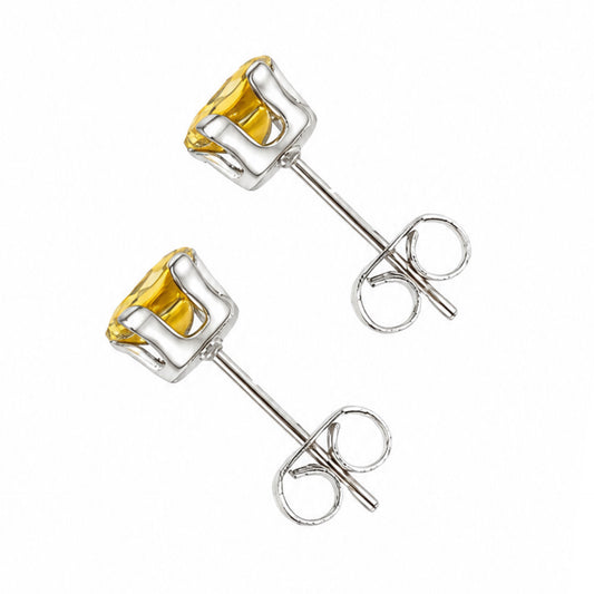 Yellow CZ Stainless Steel Stud Earrings