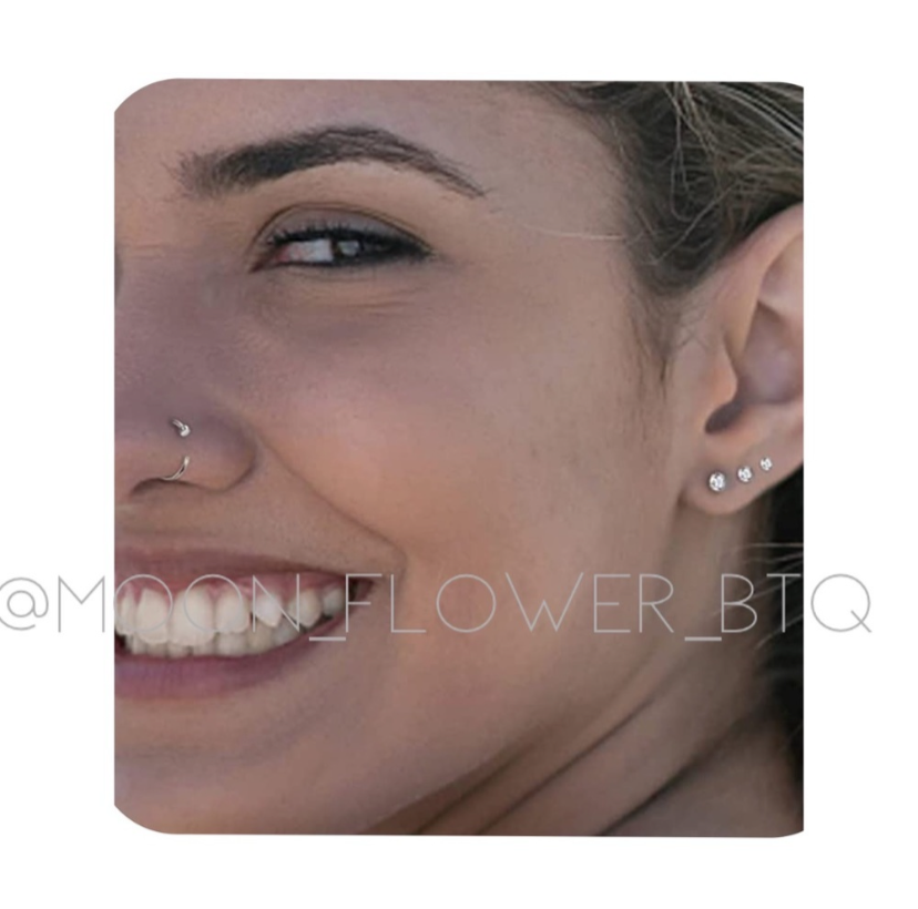 Tiny Silver CZ Fixed Half Hoop Nose Ring