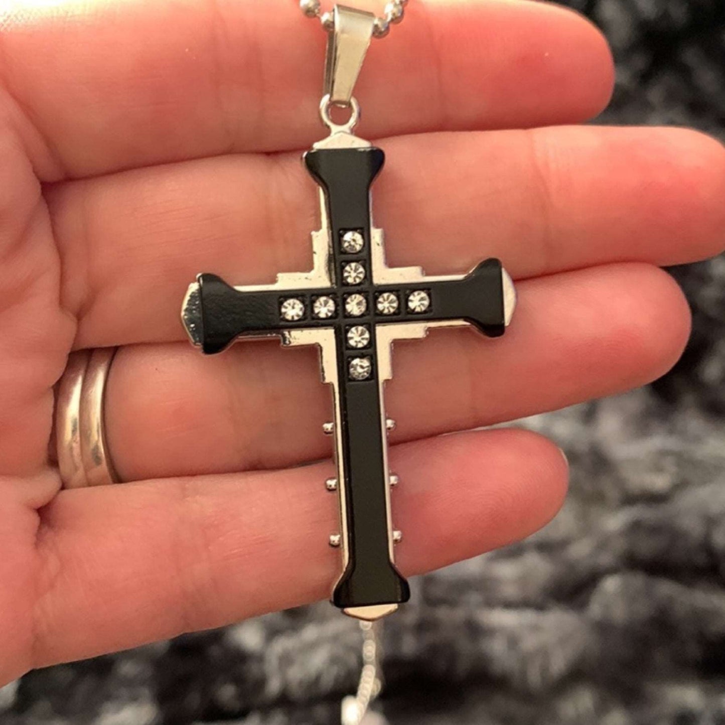 Black Layered CZ Cross Necklace