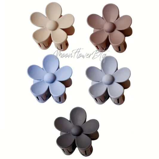 Chic Matte Flower Medium Hair Claw Clip Set - 5 pcs