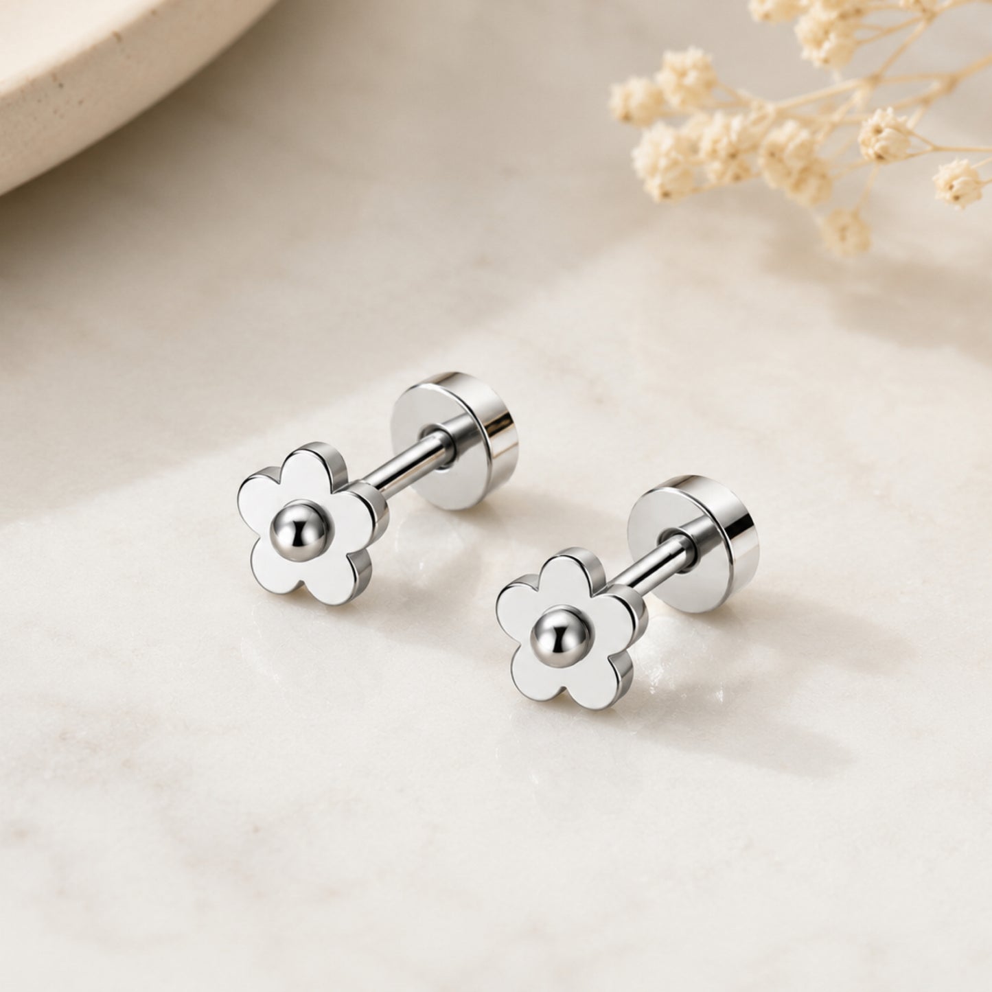 Tiny Flower Flat Back Stud Earrings
