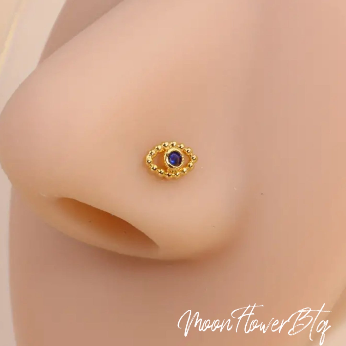 Gold Evil Eye L Shaped Nose Ring