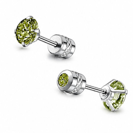 Olive Green CZ Double Ended Screw Back Stud Earrings