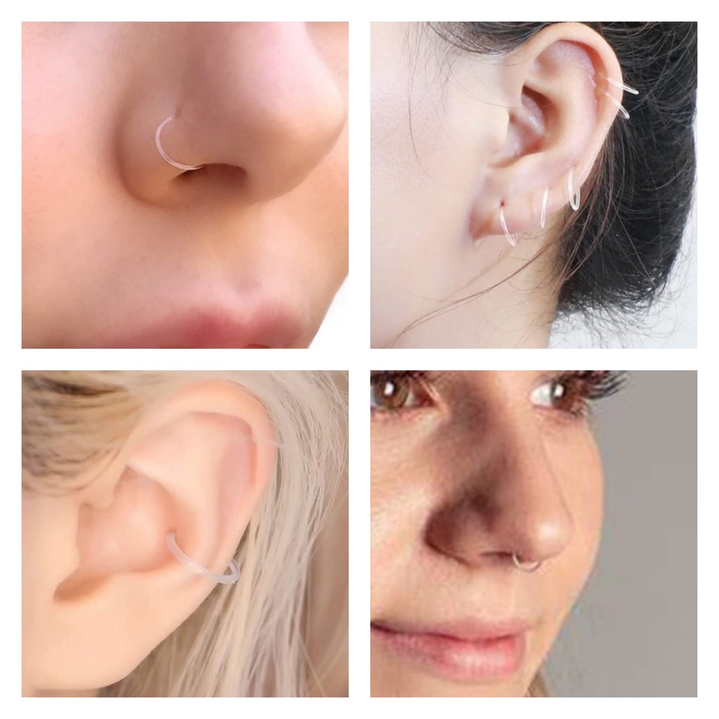 16G 8mm Clear Bioflex Hoop Ring – Nose, Septum, Cartilage, Helix, Tragus, Lip