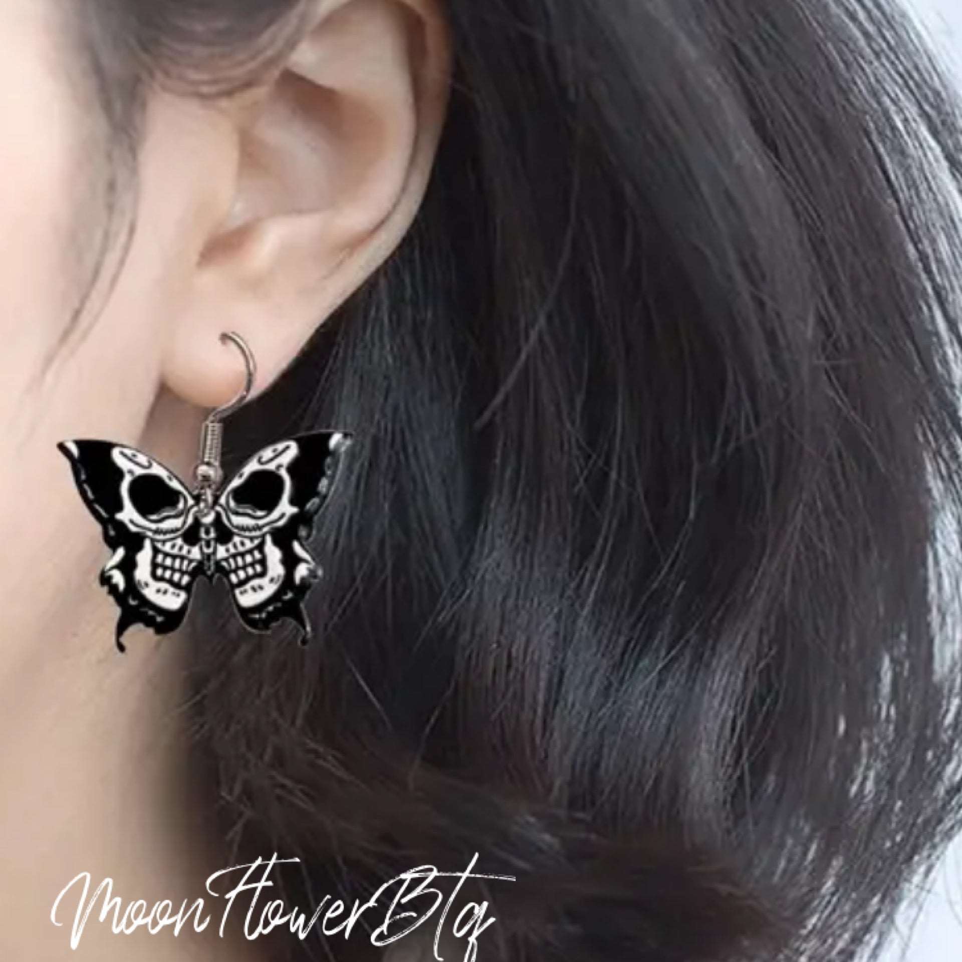 Skull Moth Butterfly Dangly Earrings