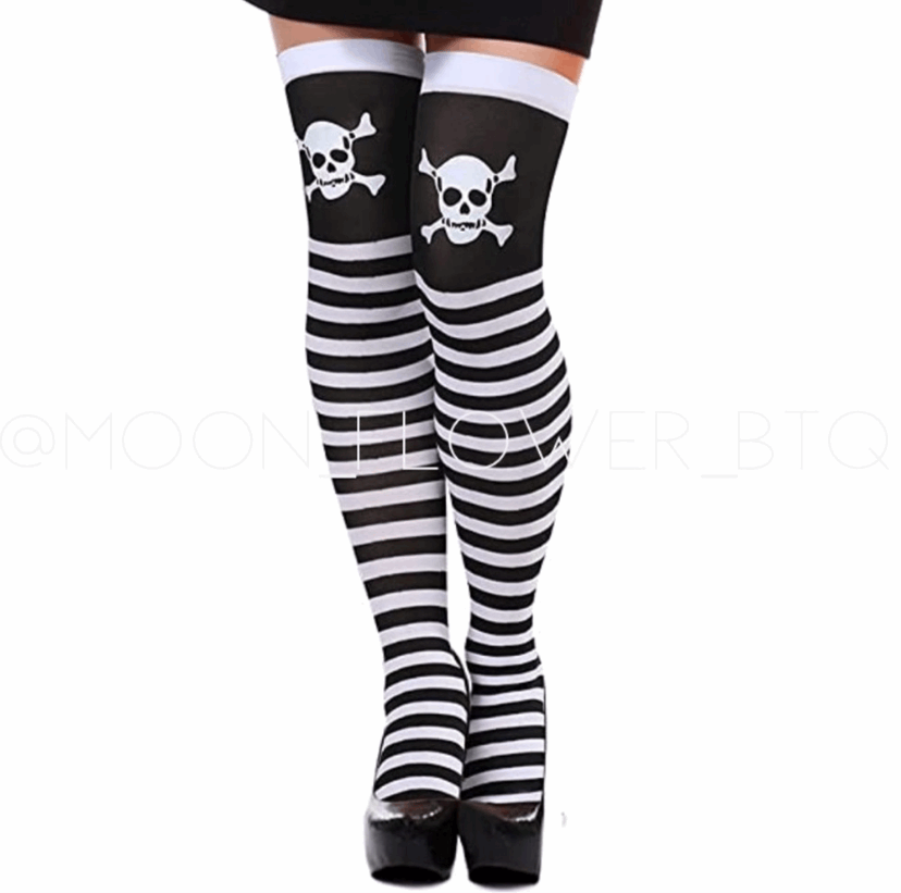 Striped Skull Thigh High Over the Knee Stockings