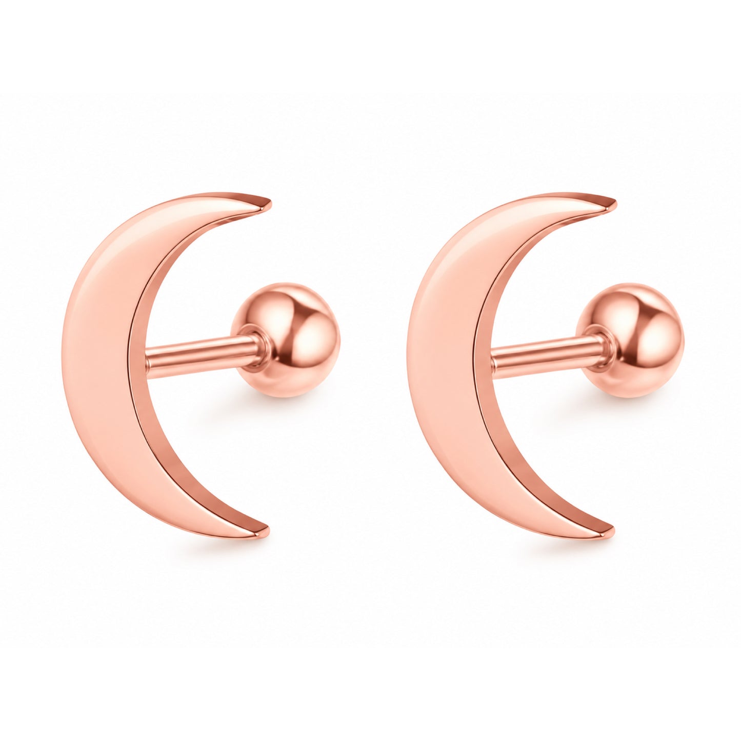 Rose Gold Moon Barbell Earrings – 18G