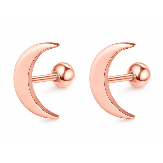 Rose Gold Moon Barbell Earrings – 18G