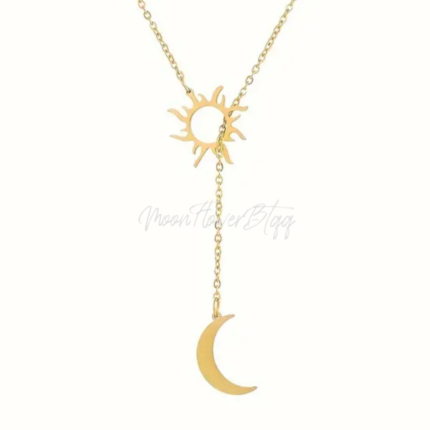 18k Gold Sun and Moon Pendant Necklace