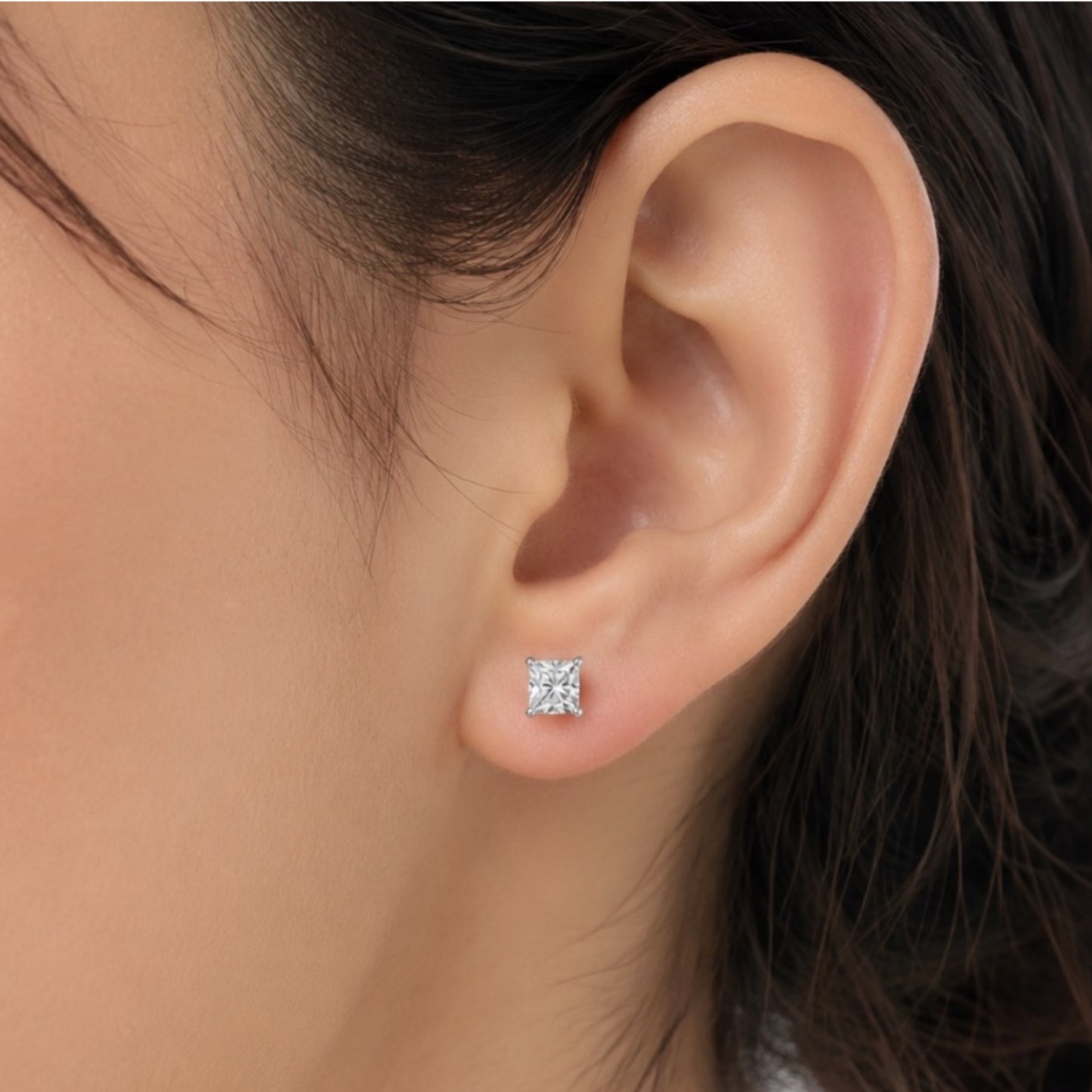 Square CZ Flat Back Stud Earrings