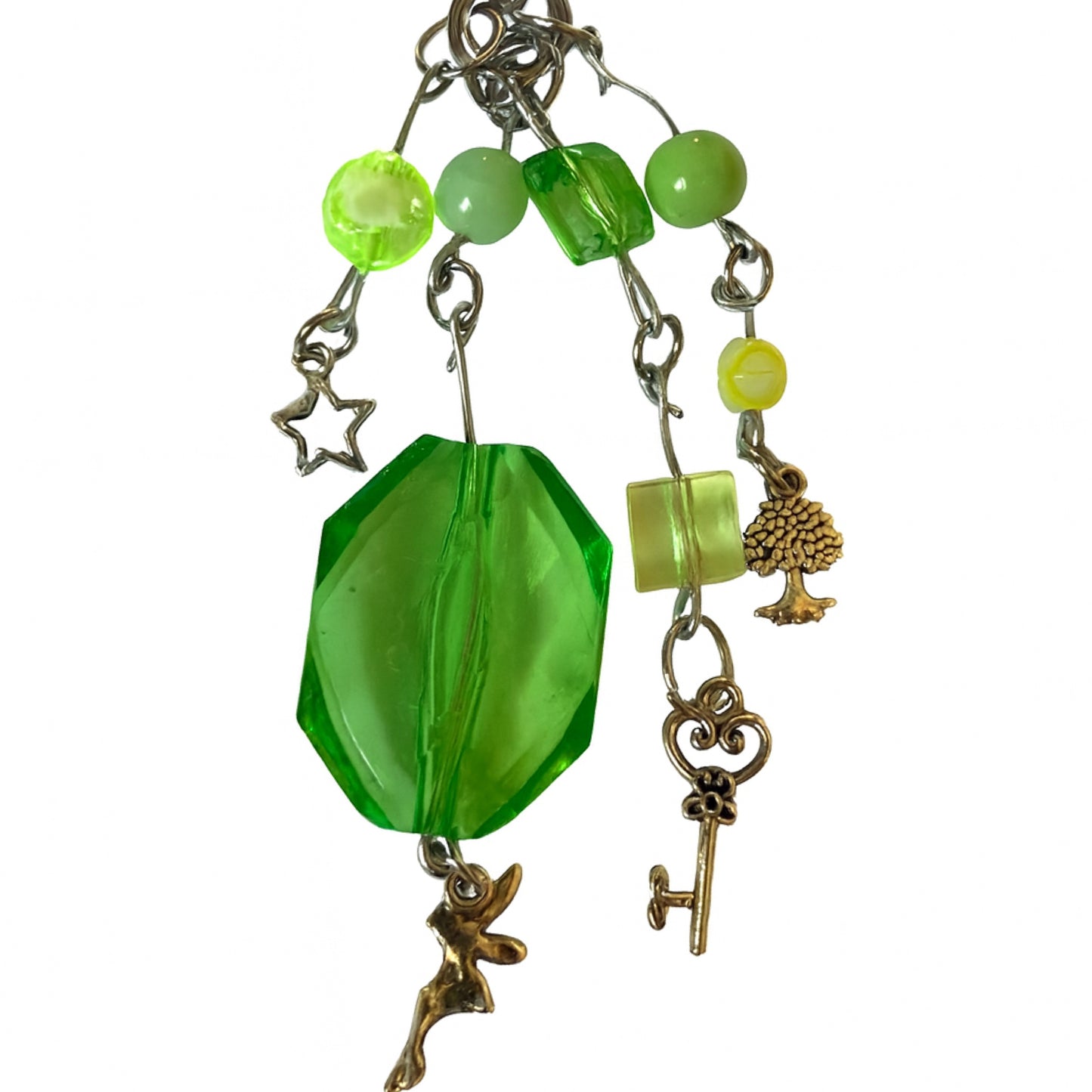 Artisan Handmade Green Beaded Bag Charm – Fairy, Star, Key & Tree of Life | Solei Charm Co.
