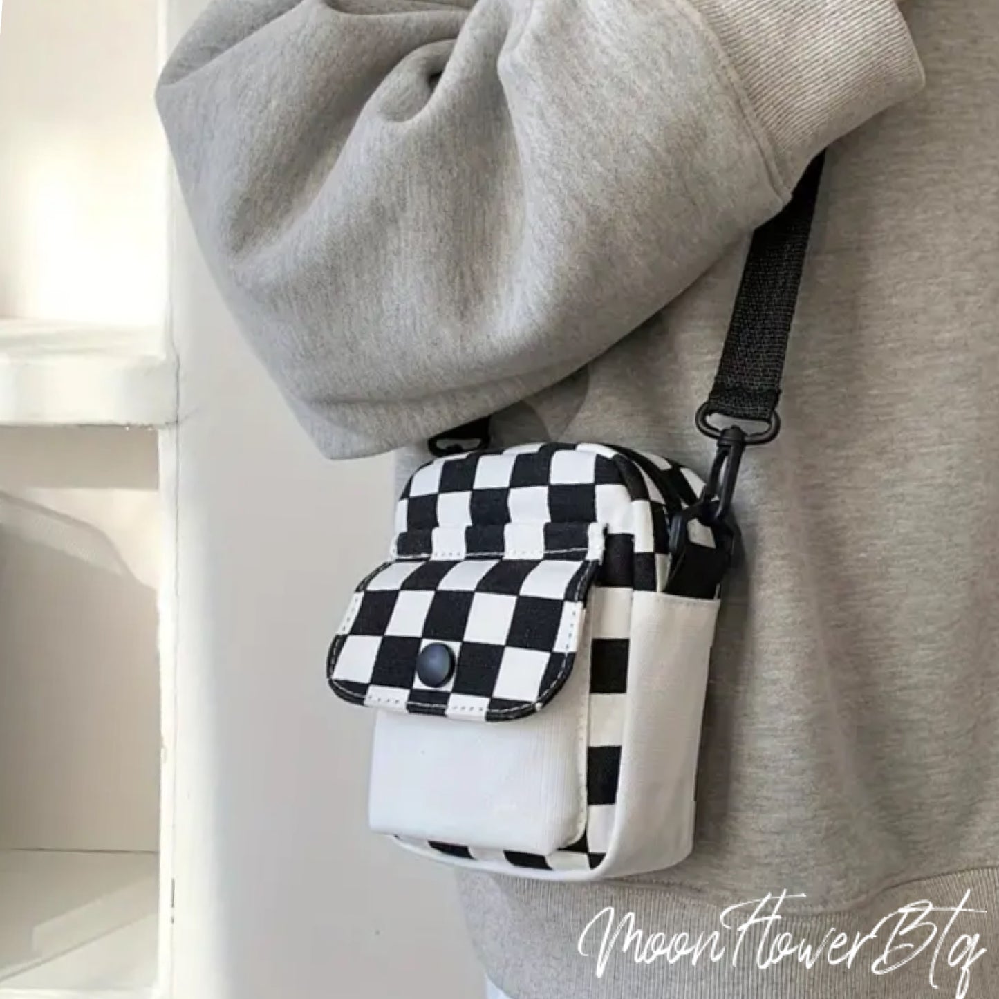 Mini Checkered Canvas Crossbody Bag