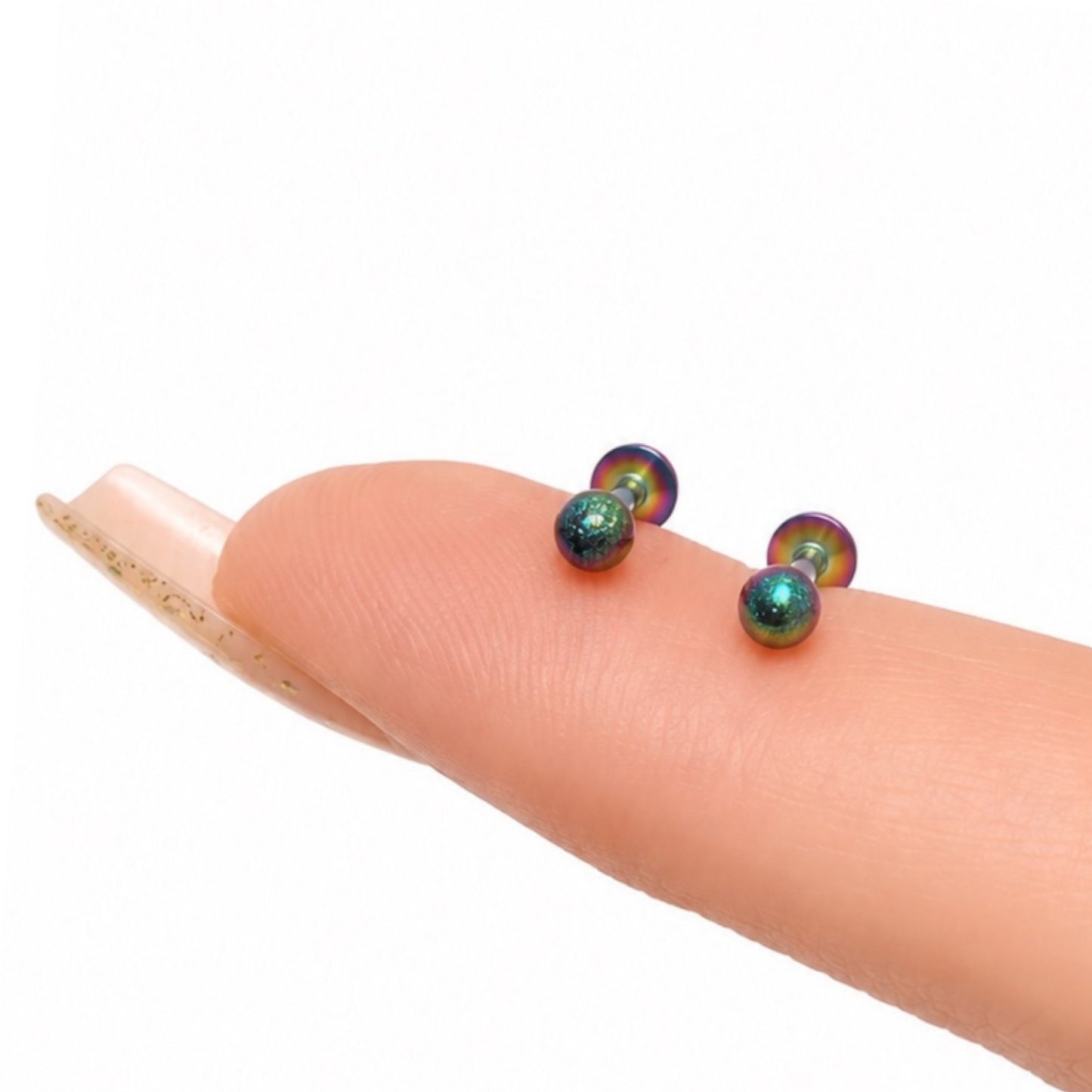 Rainbow Stainless Steel Sandblast Textured Ball Flat Back Stud Earrings