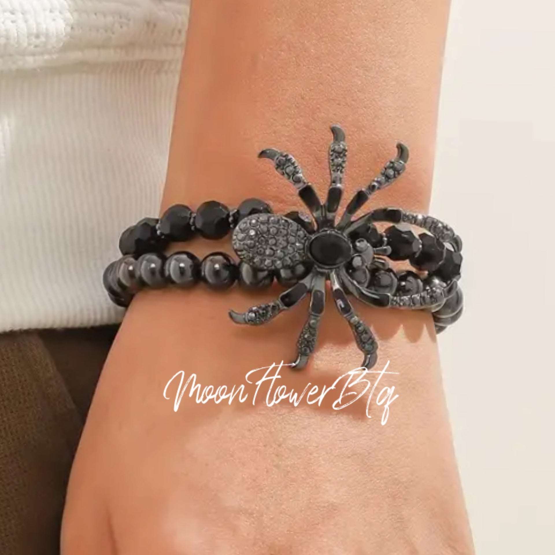 Gothic Rhinestone Spider Beaded Bracelet