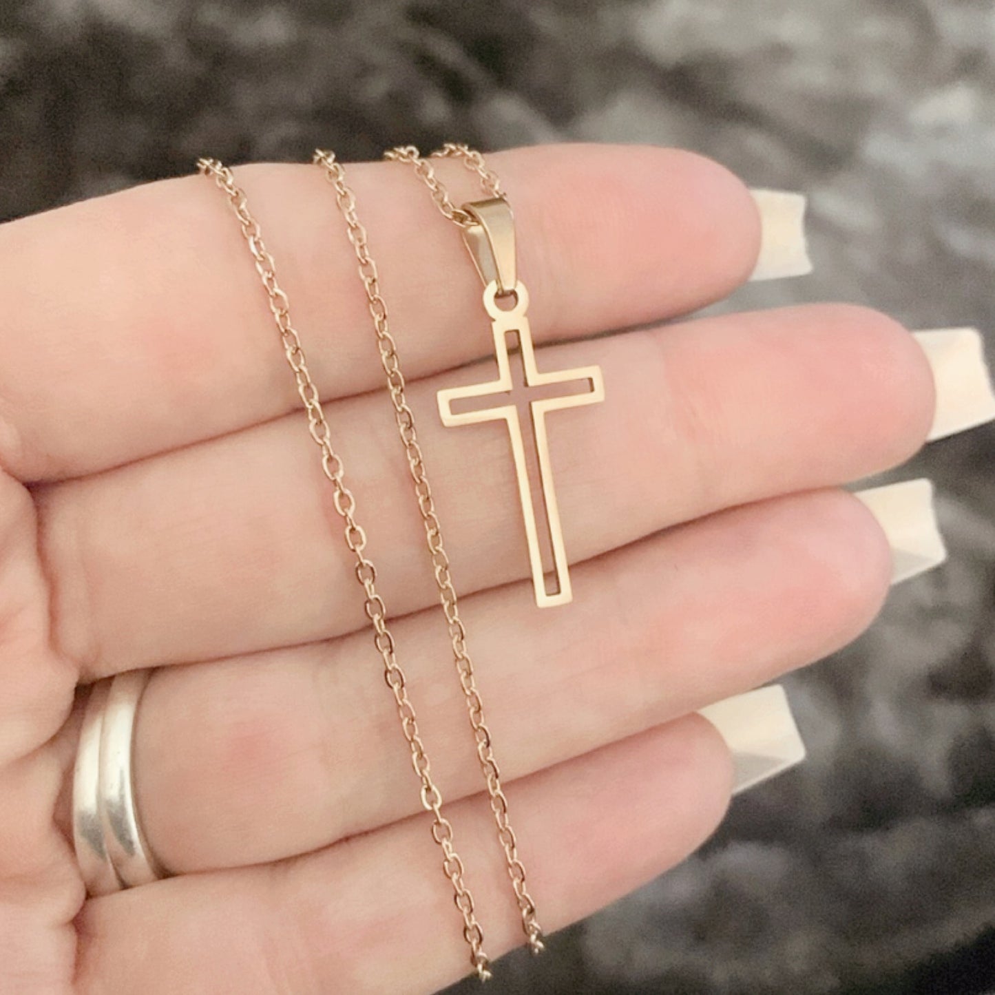 Rose Gold Gold Dainty Cut Out Cross Necklace