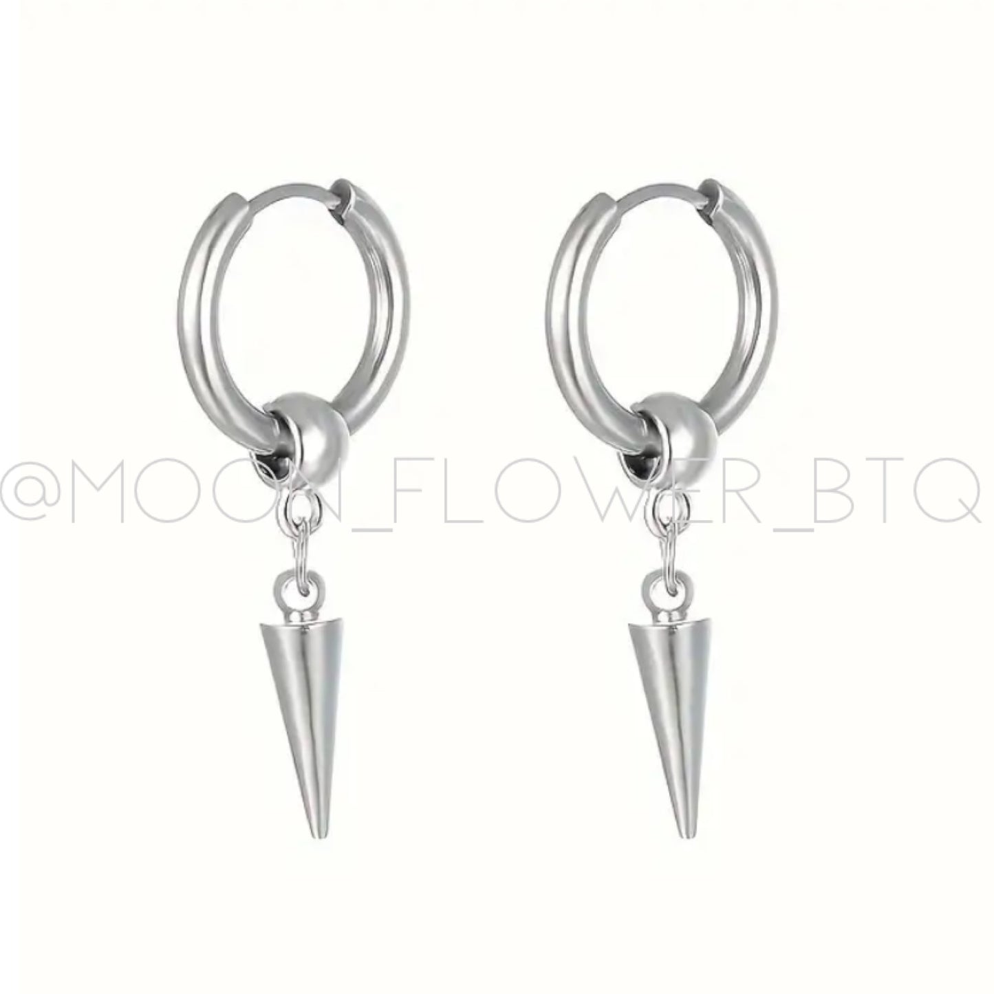 Silver Spike Dangly Huggie Hoop Earrings