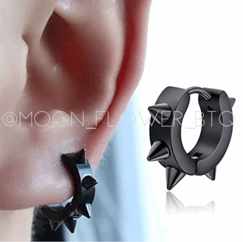 Black Spiked Huggie Hoop Earrings