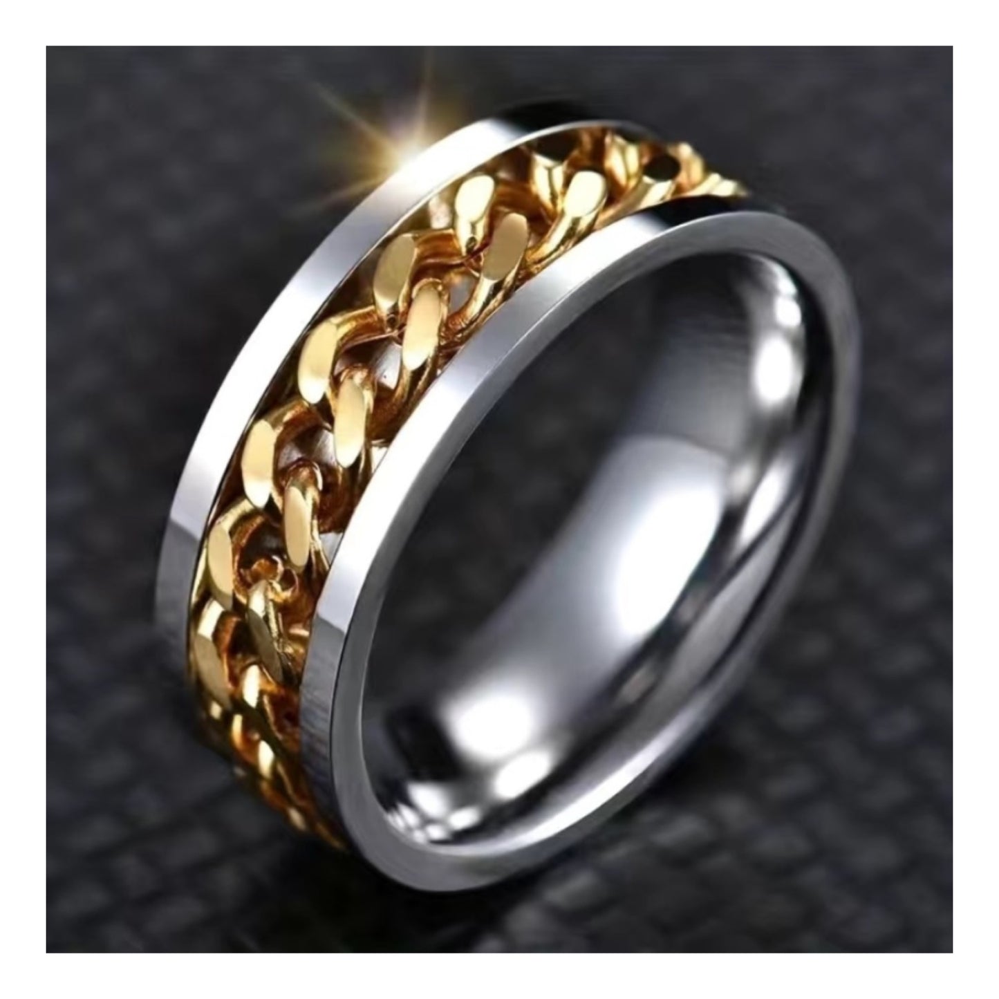 Silver Gold Chain Anxiety Fidget Spinner Ring