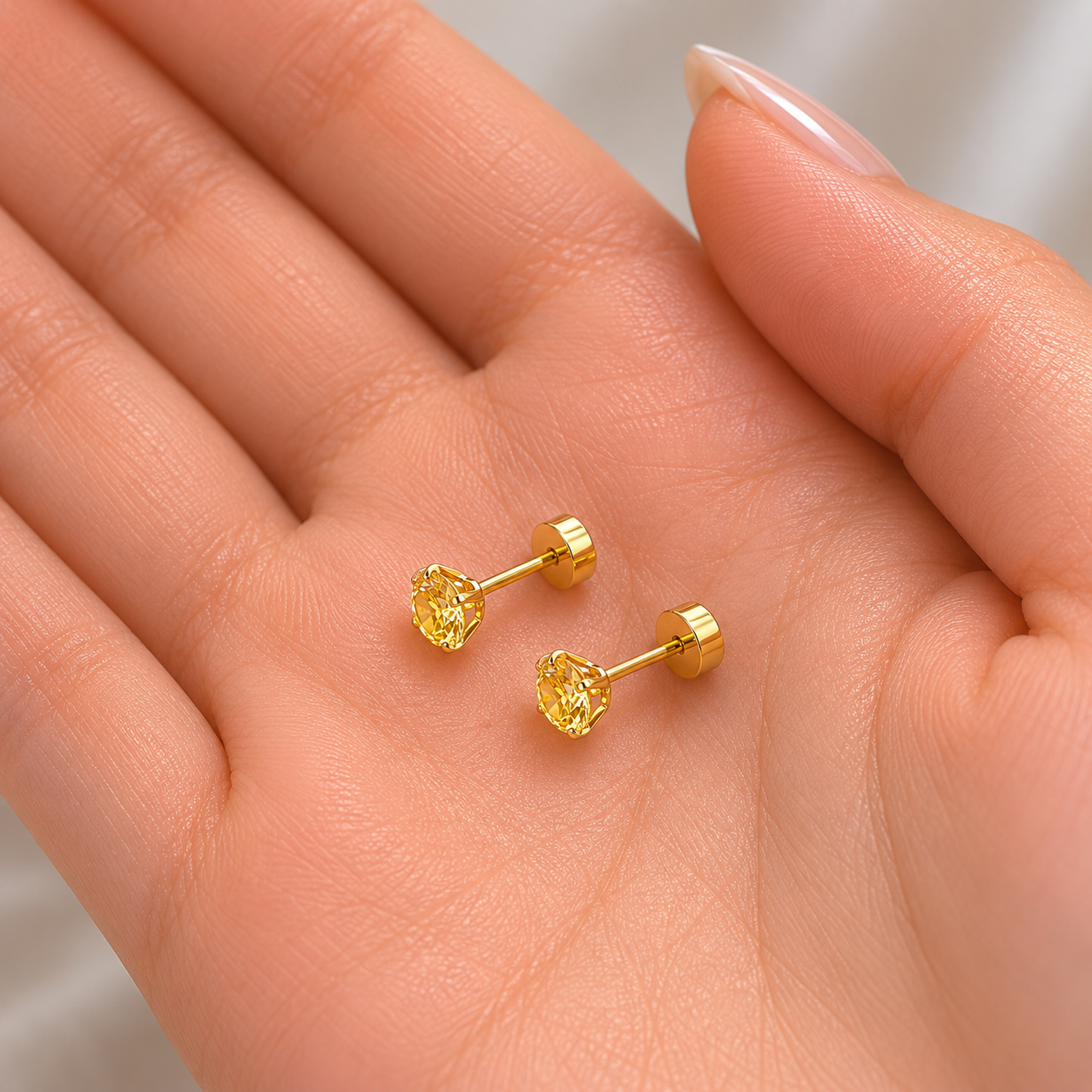 Yellow CZ Flat Back Stud Earrings - 20G 4mm