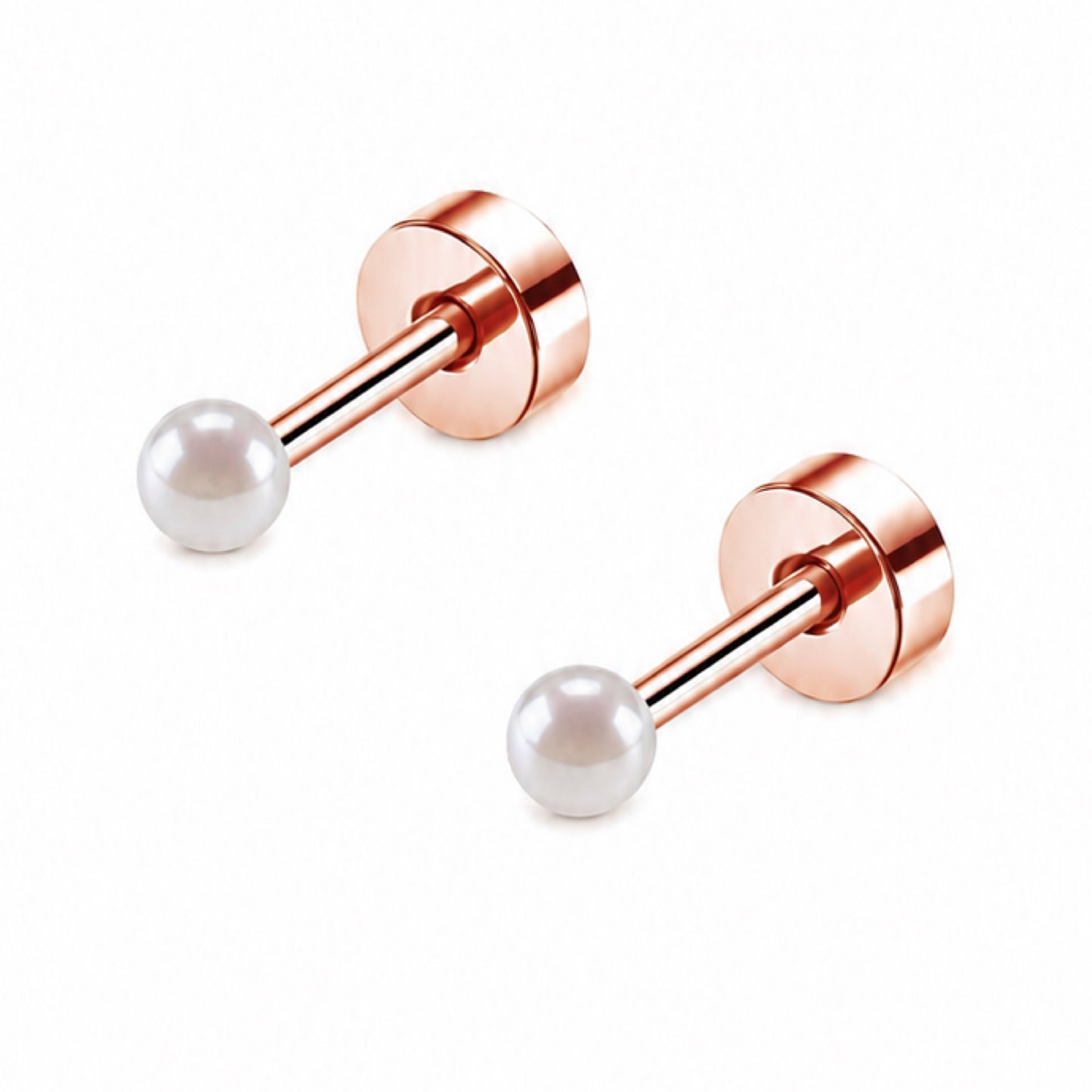 Rose Gold Pearl Flat Back Stud Earrings