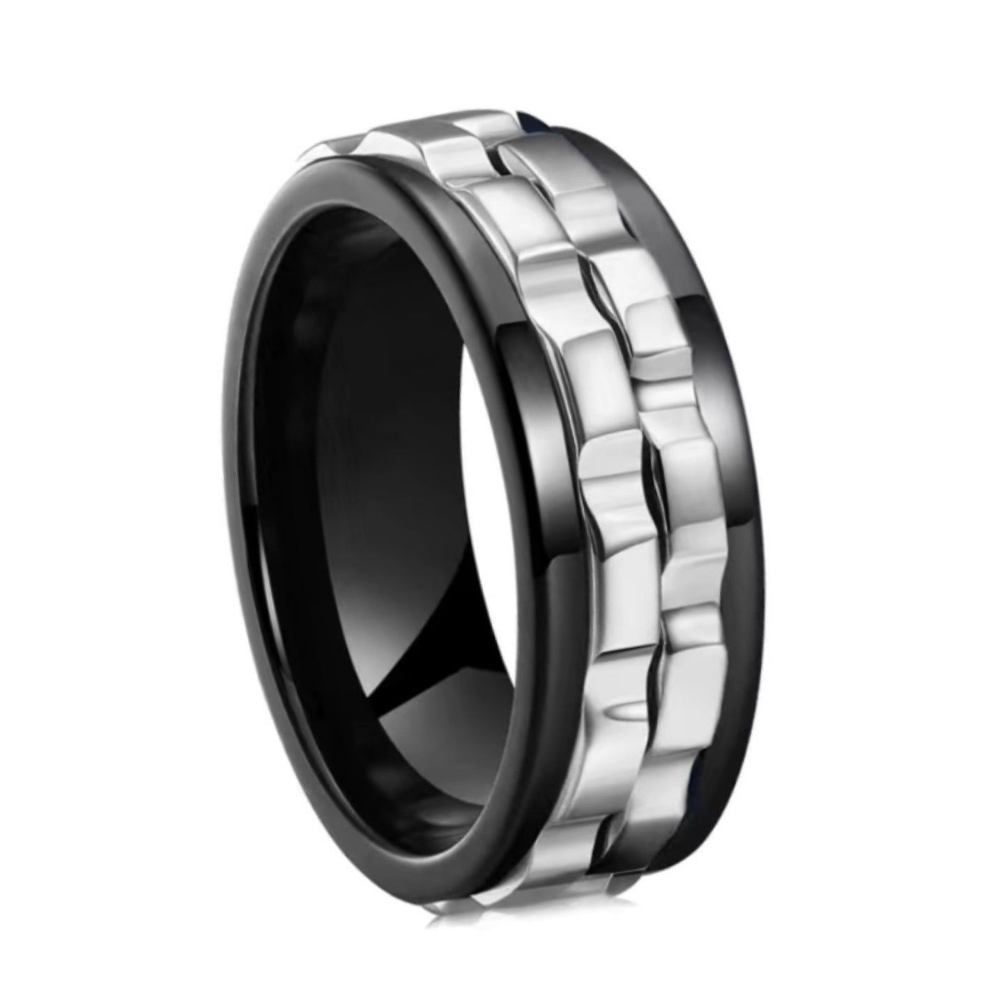 Black & Silver Spinning Gears Anxiety Fidget Ring