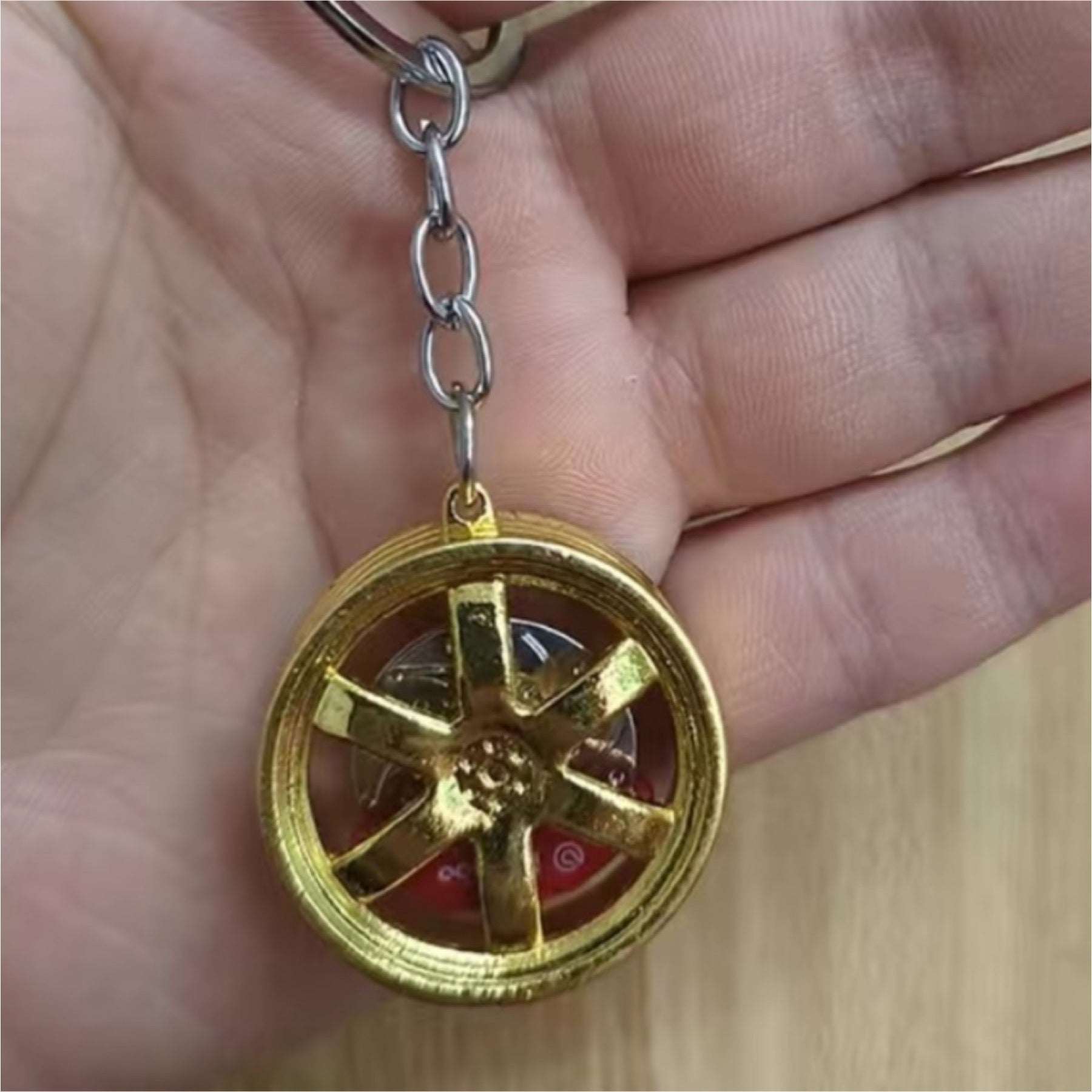 Gold Car Tire Rim Keychain