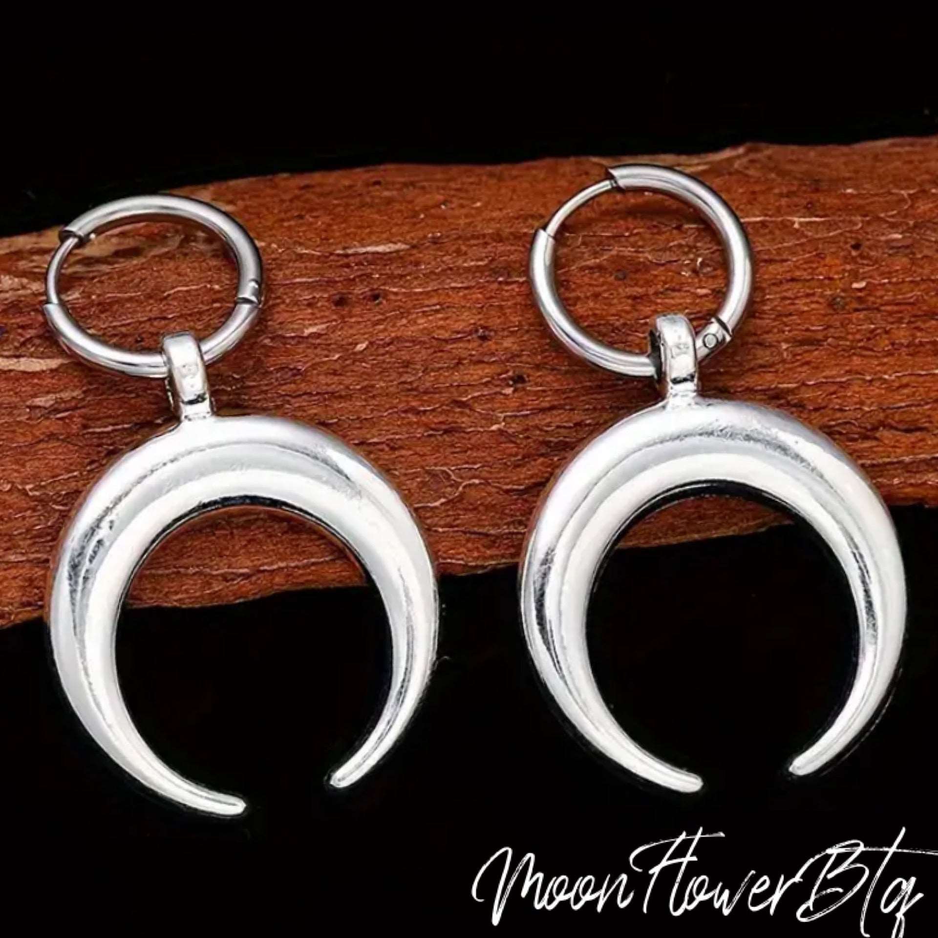 Silver Crescent Moon Huggie Hoop Earrings