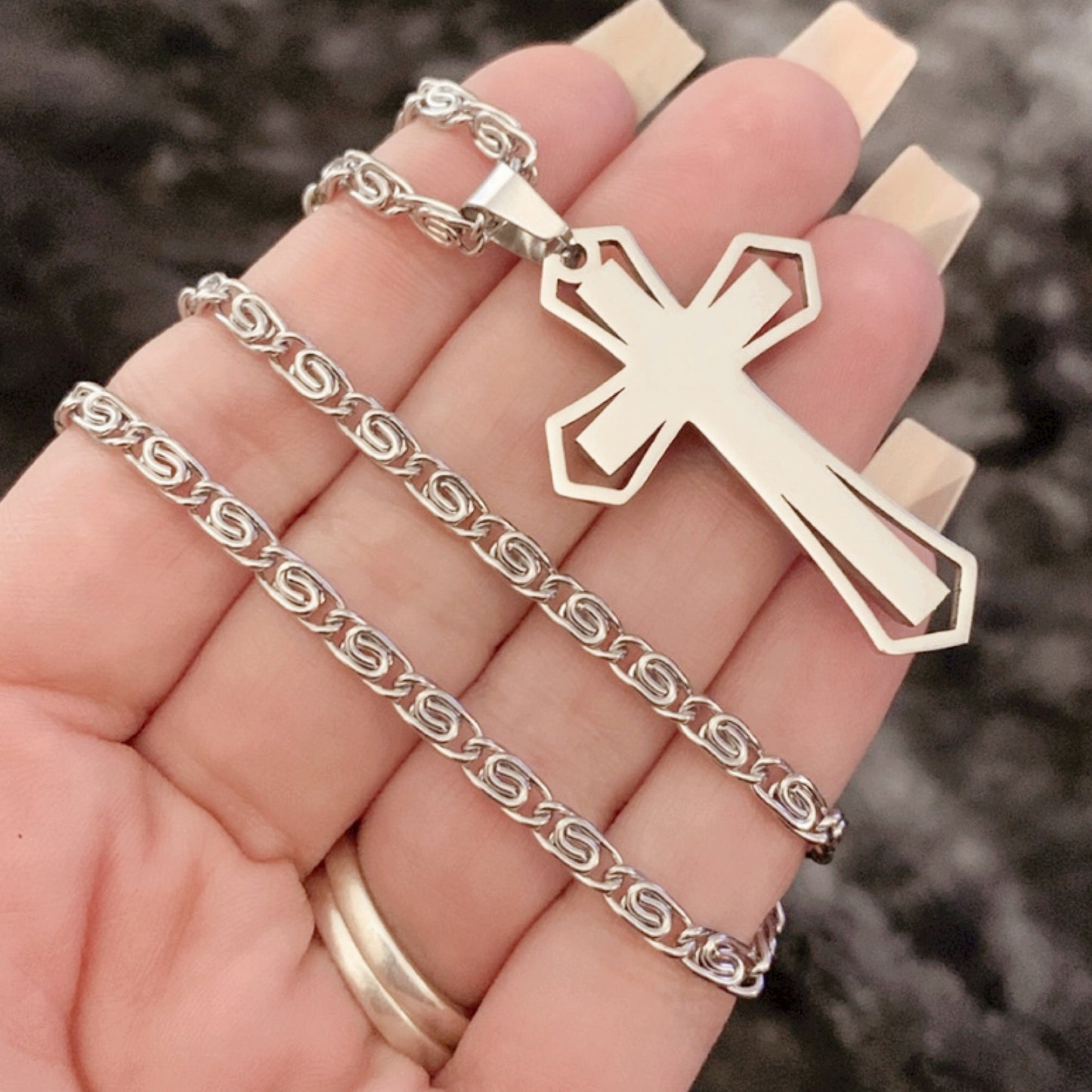 Silver CZ Cross Necklace