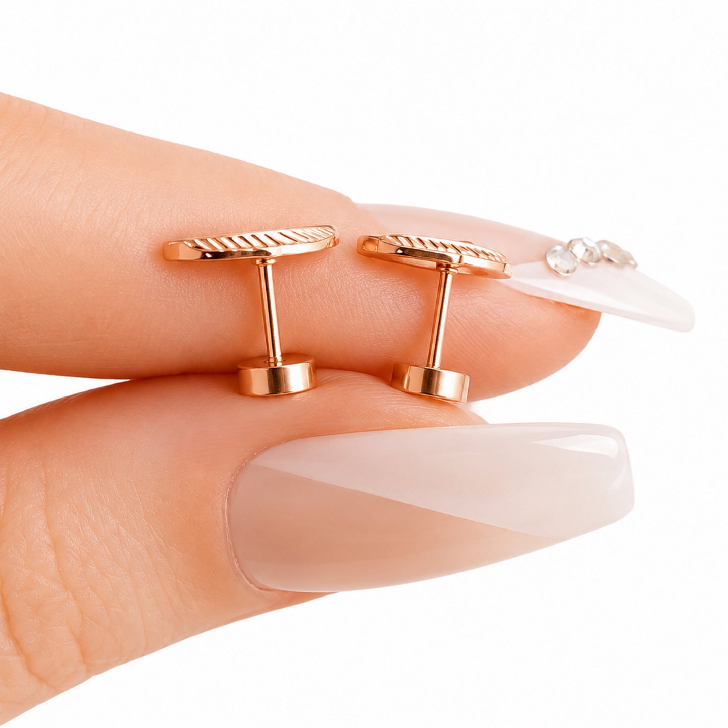Rose Gold Feather Flat Back Stud Earrings