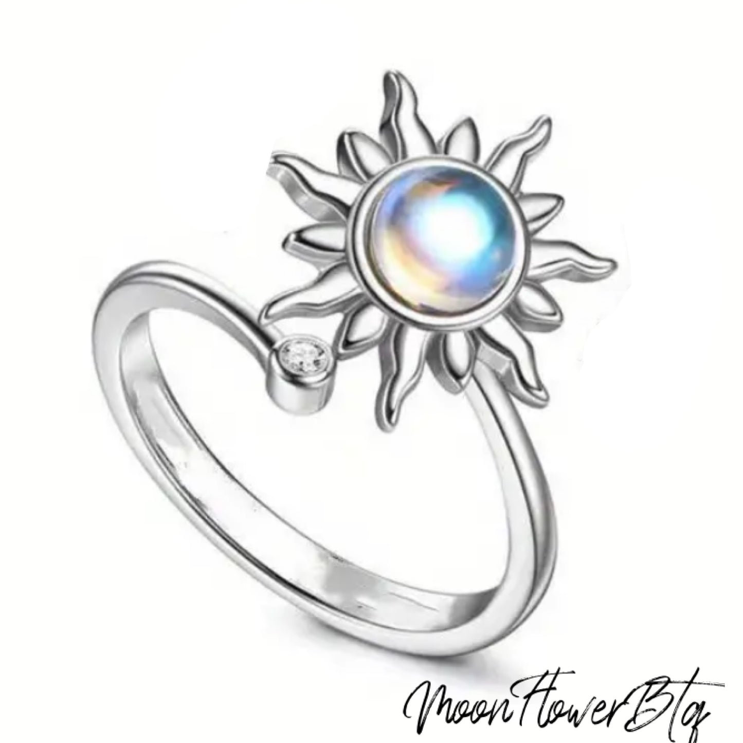 Silver Sun Moonstone Fidget Spinner Ring