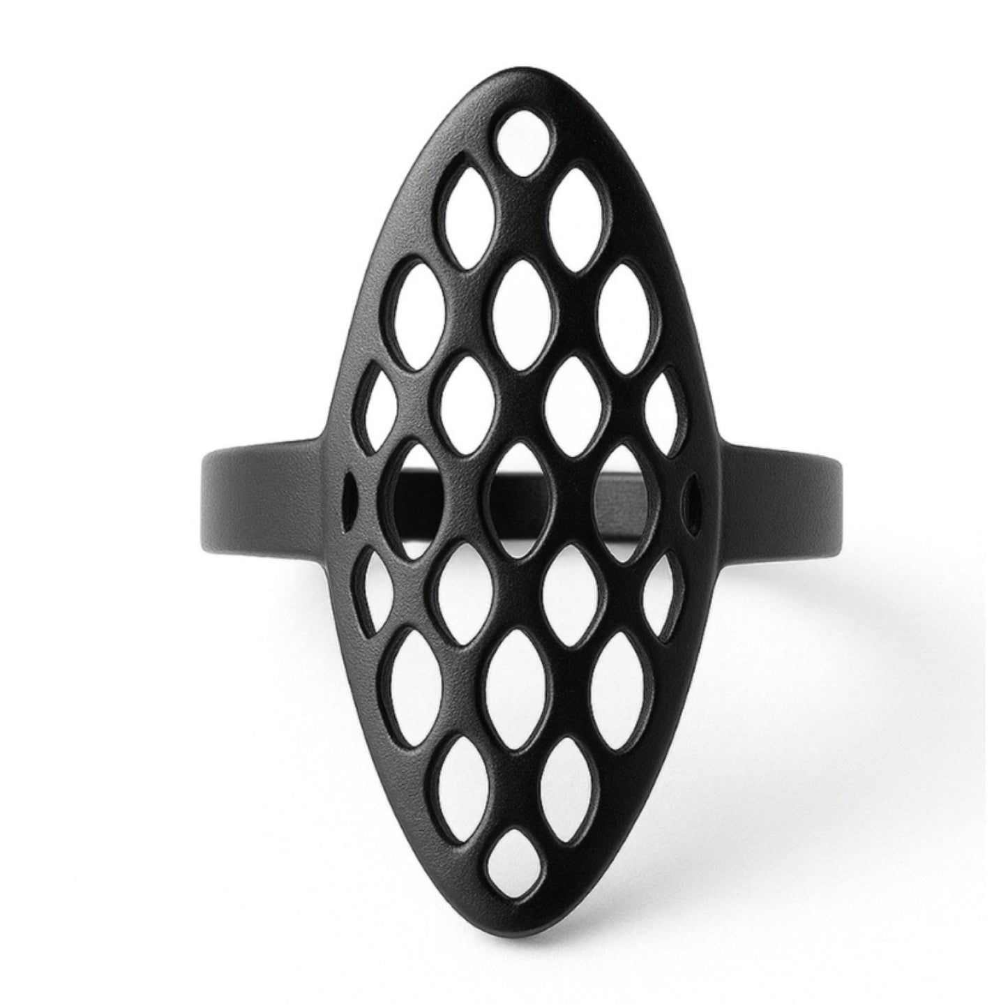 Black Geometric Stainless Steel Cutout Shield Ring