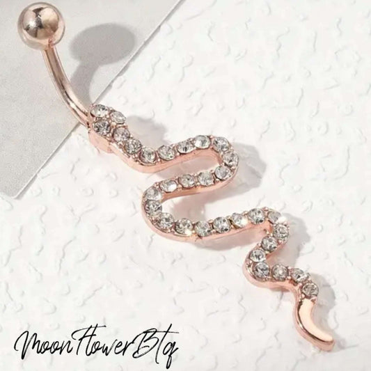 Rose Gold CZ Snake Navel Belly Button Ring