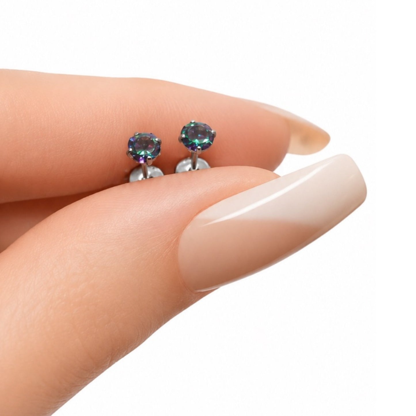 Rainbow CZ Flat Back Stud Earrings