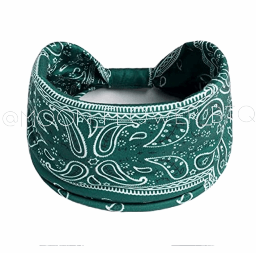 Jade Green Paisley Print Turban Headband Ear Warmer