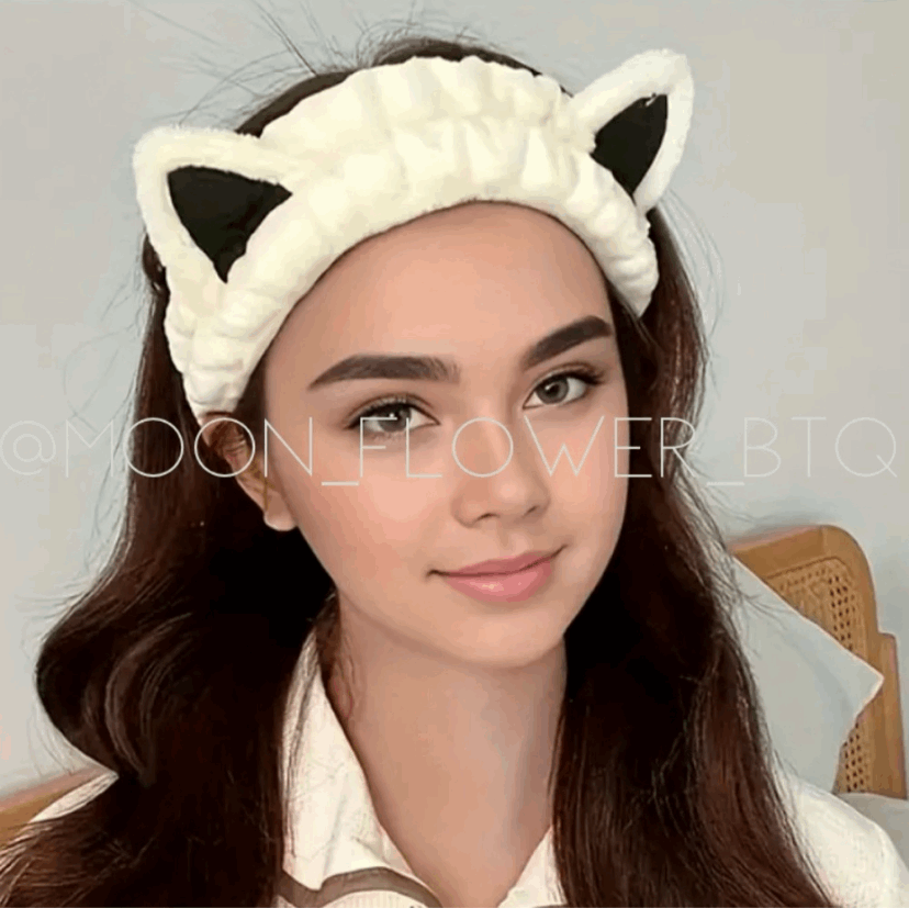 White Kitty Cat Plush Microfiber Facial Spa Headband