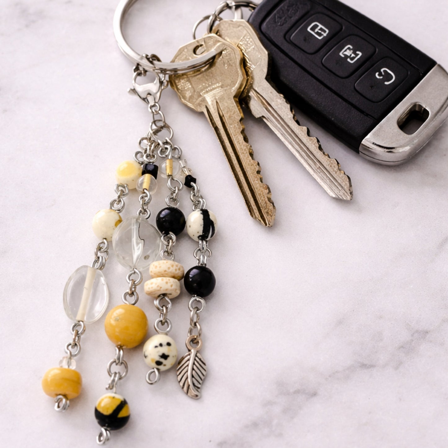 Handmade Tan & Black Beaded Charm | Keychain Bag Charm Zipper Pull