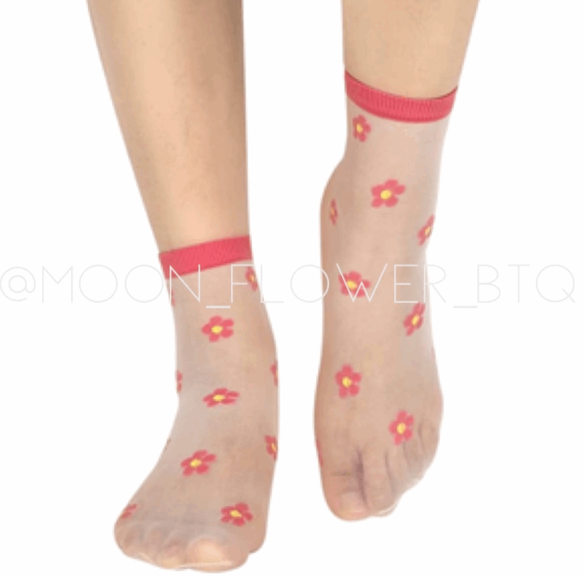Pink Trendy Summer Floral Mesh Daisy Flower Socks