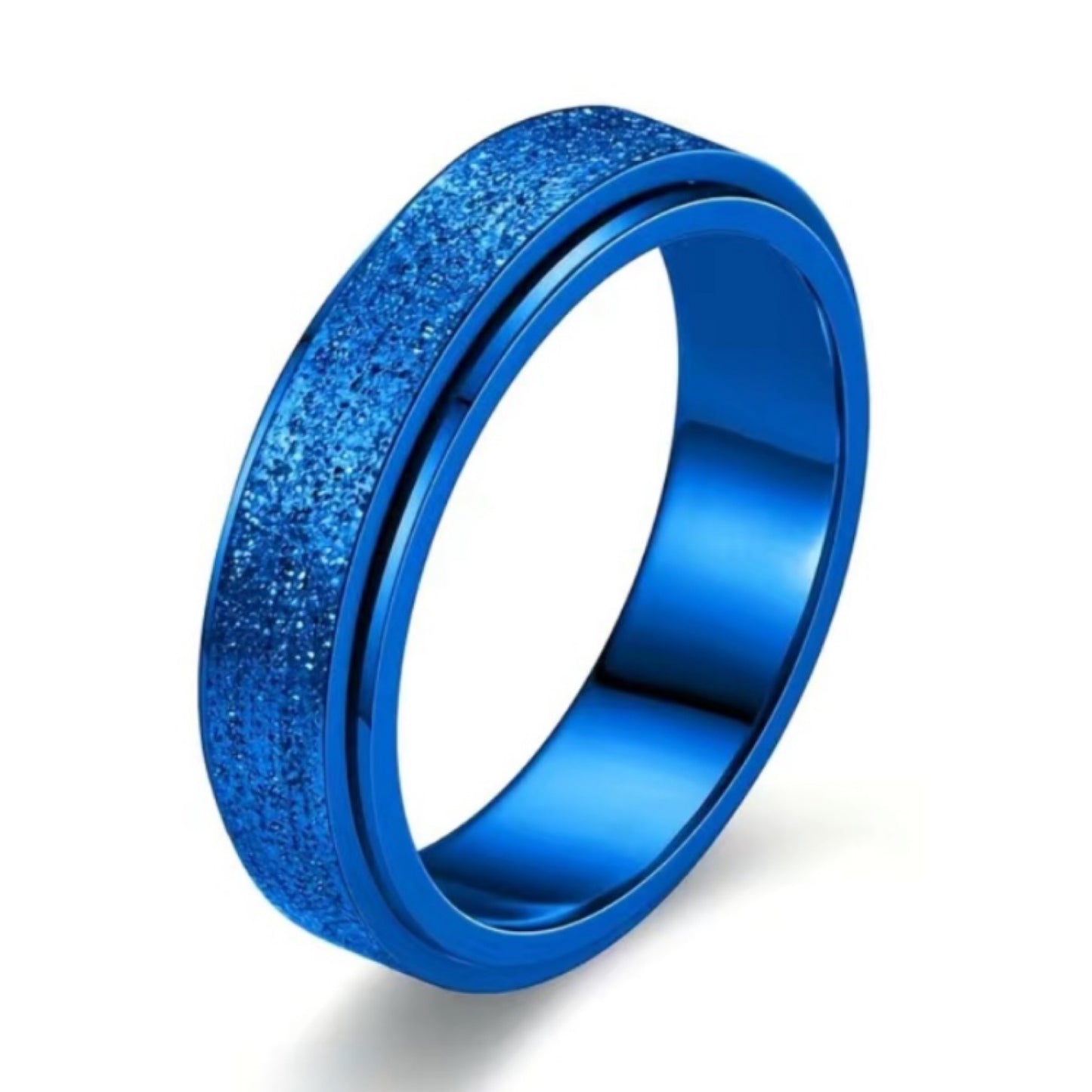 Sparkly Blue Stainless Steel Anxiety Fidget Spinner Ring