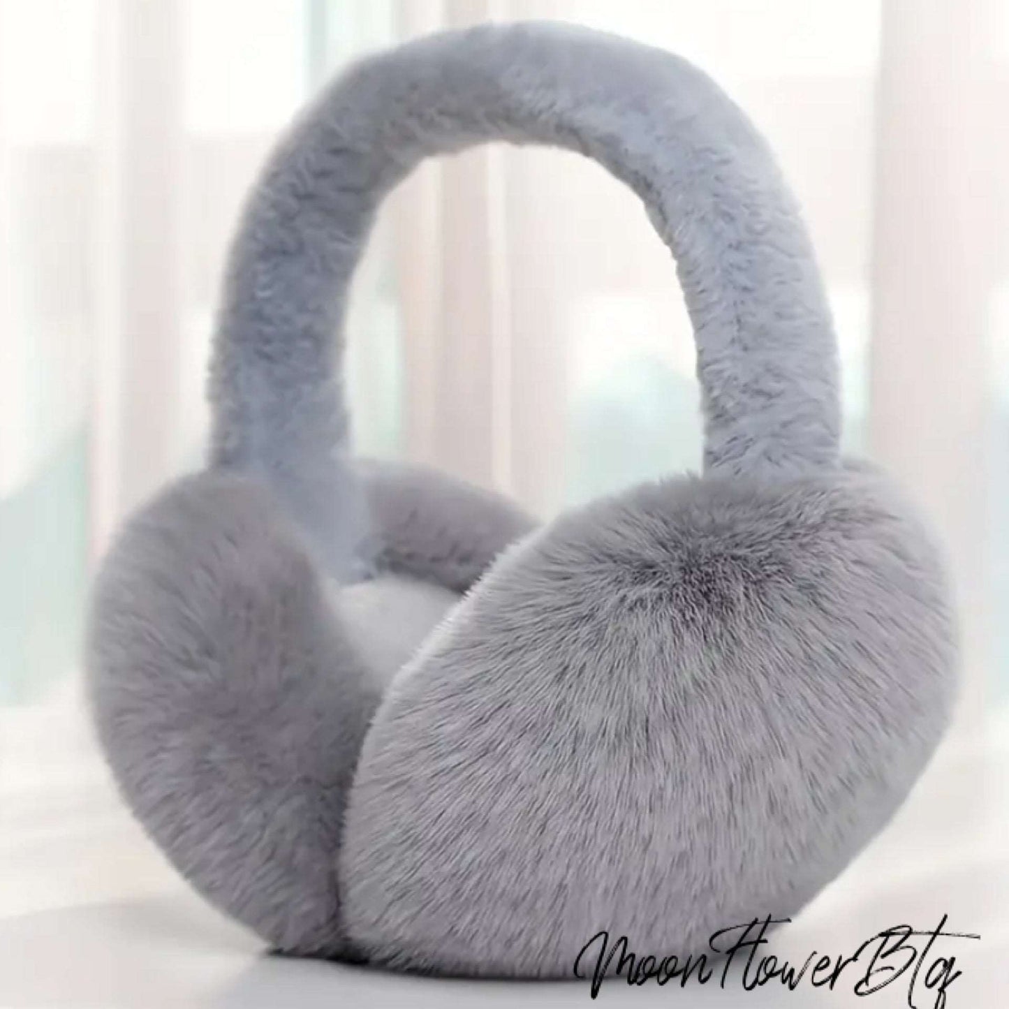 Gray Plush Faux Fur Ear Muffs