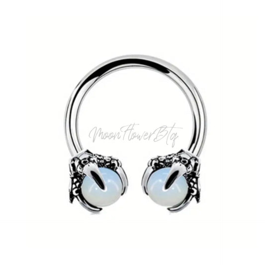 Silver Dragon Claw Crystal Septum Horseshoe Barbell Ring