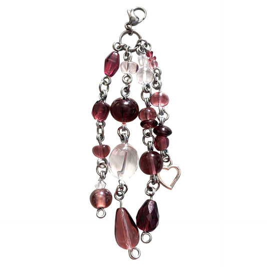 Purple Beaded Heart Charm Keychain – Bag Charm, Zipper Pull, Lip Balm Charm