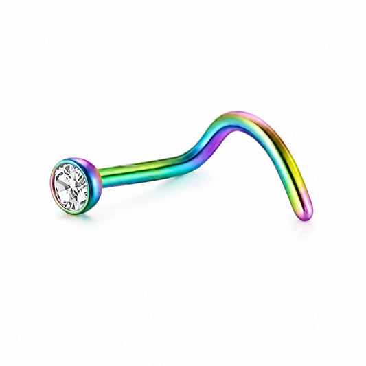 Rainbow Clear CZ Nose Screw