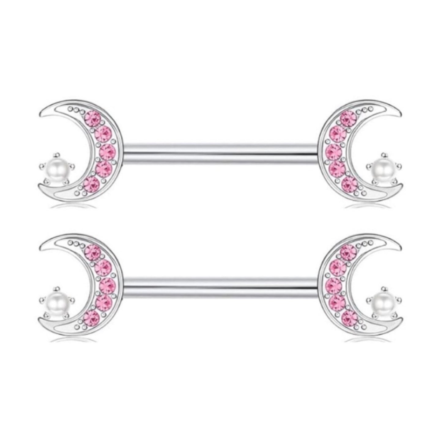 Pink Rhinestone Moon Nipple Rings