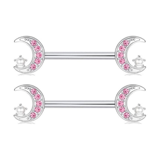 Pink Rhinestone Moon Nipple Rings